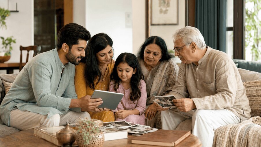 Indian family revisiting memories together